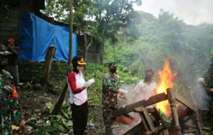 Polisi Bersama Warga Bakar dan Bersihkan Gubuk Candu di Kampung Teleng