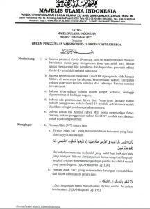 MUI Sebut Proses Produksi Vaksin Astrazeneca Mengandung Tripsin Babi