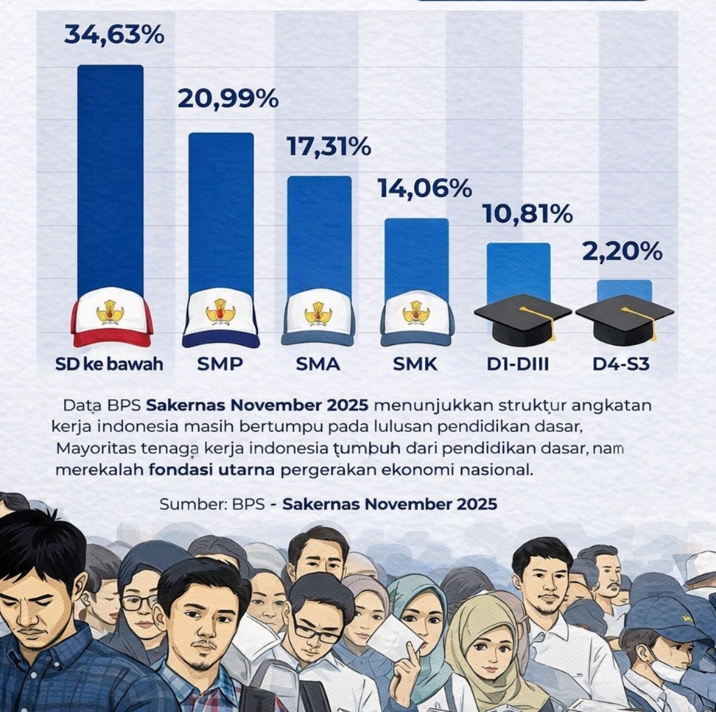 Mayoritas angkatan kerja lulusan SD dan SMP